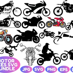 Motorcycle Svg Bundle, Motorcycle Clipart - Silhouette Cricut Files Svg, Png, Dxf, Jpg, Motorbike Helmet Decal Sticker, Biker Rider Vector