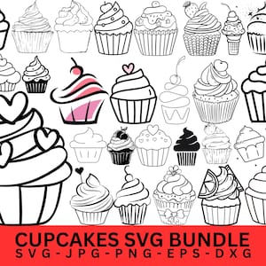Cupcake SVG, Cake Cut file, Cupcake bundle svg, jpg ,png, Sweets svg, Cupcake Outline SVG, Birthday svg, Cupcake clipart Instant download