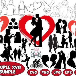 Couple Svg Bundle, Couple Clipart, Couple Silhouette, Lovers Svg Bundle, Couple Svg Cut Files For Circut, Couple Png Bundle, Couple Svg,Dxf