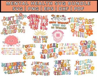 Geestelijke gezondheid SVG-bundel, mega svg-bundel, inspirerende svg, positieve SVG, motiverende SVG, bewustzijn van geestelijke gezondheid, gesneden bestanden voor Cricut