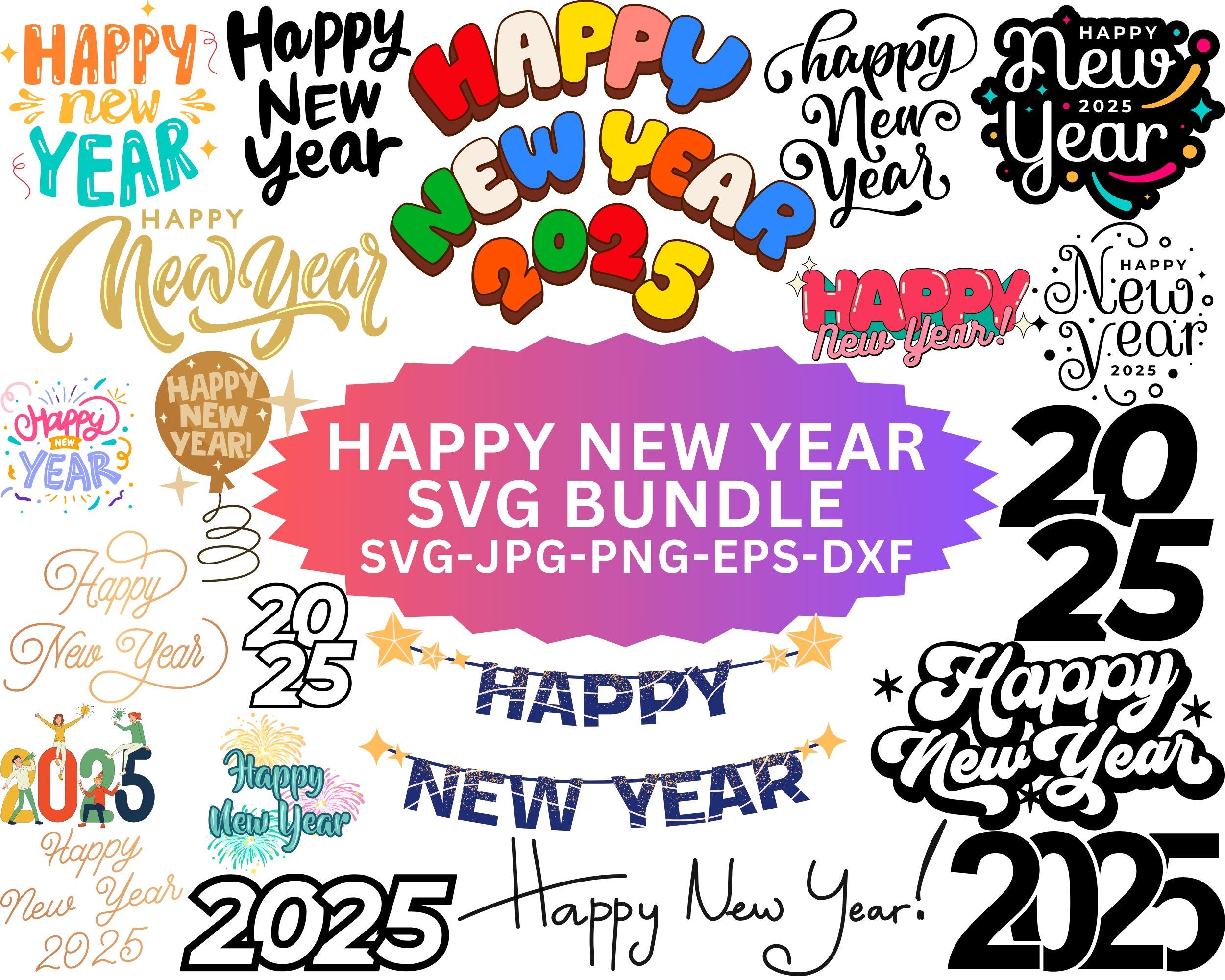 新年おめでとう SVG バンドル: お祝いグラフィック (デジタル 