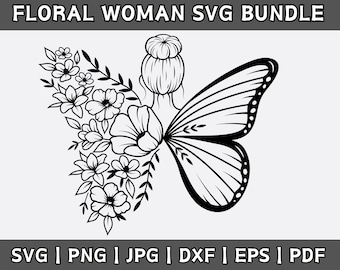 Floral Woman Butterfly SVG: Flower Wings Clipart (Digital Download)
