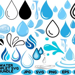 Water Drop SVG Bundle: Rain, Splash, Droplet Clip Art (Digital Files)