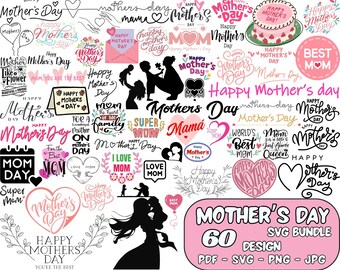 Mother's Day SVG Bundle: Mom Quotes, T-shirt Designs (Digital File)