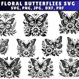 Butterfly Svg\ Floral butterfly svg\ Butterfly flower svg\ Butterfly svg file\ Floral butterfly svg\ Cutting file Cricut Silhouette