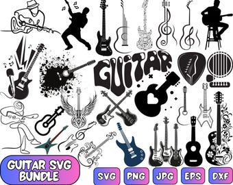 Guitar SVG Bundle: Floral, Acoustic & Electric Guitar Designs (Digital Download)