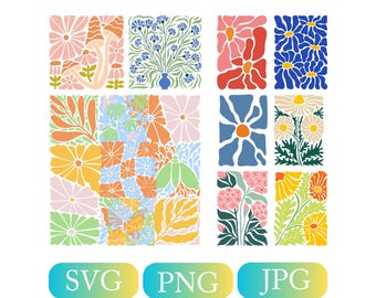 Abstract Flower SVG Bundle: Danish Retro Boho Floral PNG (Digital Download)