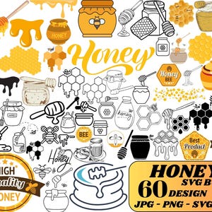 Paquete SVG de miel: Abeja, panal y tarro de miel (descarga digital)