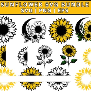 Sunflower SVG Bundle: Cricut Cut Files, Clipart (Digital Download)