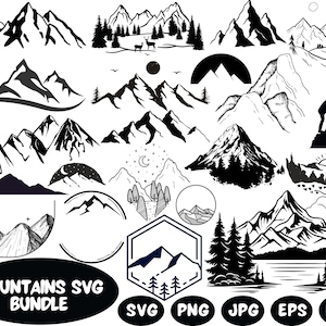 Mountains Svg, Png, Eps| Trees svg| Forest Svg Cricut| Mountain Svg Clipart| Silhouette Svg Cut file| Outdoor Svg| Travel Svg| Landscape Svg