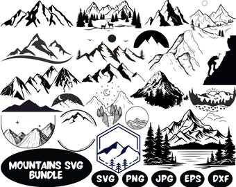 Paquete SVG de paisajes de montaña: árboles, bosques y exteriores (archivos digitales)