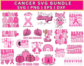 Breast Cancer Awareness SVG Bundle: Survivor, Fight Cancer (Digital Files)