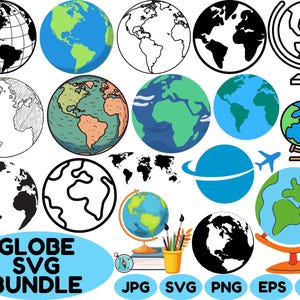 Globo SVG, globo terráqueo SVG, silueta de globo, clipart de globo, SVG de la Tierra, silueta de la Tierra, globo Cricut, vector de la Tierra, globo PNG, SVG de globo
