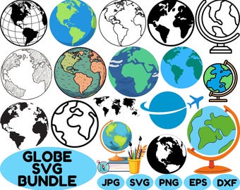 Globe SVG Bundle: Earth Silhouette, Clipart, Vector (Digital Files)