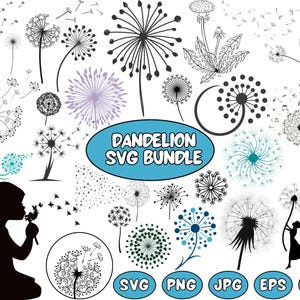 Dandelion Svg Bundle, Dandelion Svg, Cut files for Cricut, Silhouette, Dandelion Png, Clipart, Just Breathe Svg
