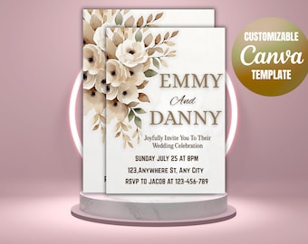 Autumn Wildflower Wedding Invitation Set: Boho Terracotta Printable (PDF Template 5x7 Inches)