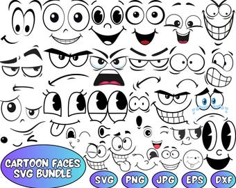 Cartoon Emotion Faces SVG Bundle | Smiley Face Svg Bundle | Cute Funny Face SVG | Kawaii Face SVG | Cartoon face clipart | Comics face