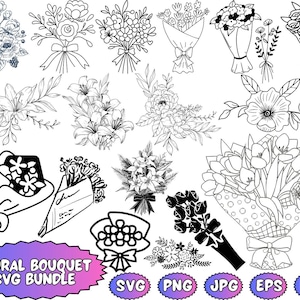 Blumenstrauß-Svg-Bundle, Blumenstrauß Png, Blumen-Svg, Hochzeit-Svg, Botanisches svg, Wilde Blumen, netter Blumenstrauß, geblümt für Cricut, Silhouette