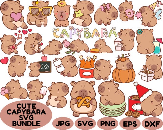Cute Capybara SVG Bundle,Kawaii Capybara Clipart,Instant Digital Download for Cricut & Silhouette,High-Quality Printing,Animal Illustration