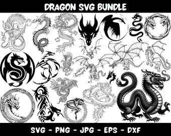 Dragon SVG Bundle: Tattoo Silhouette Clipart (Digital Download)