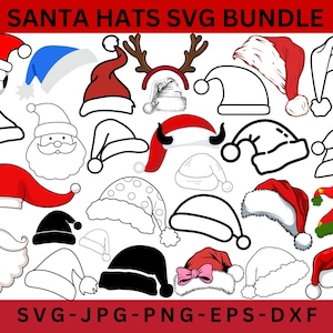 Santa Hat Svg Bundle, Christmas SVG, Santa Hat Silhouette, Christmas Svg Cut Files, Santa Claus Hat Svg, Reindeer Santa Hat svg, Xmas Svg