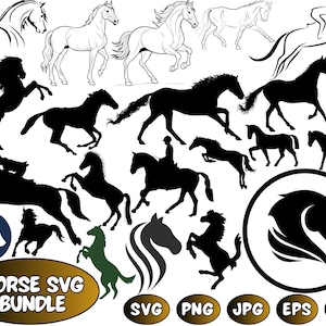 Bundle SVG cheval, Silhouette de cheval, PNG, vecteur, fond transparent, fichiers svg, bundle svg