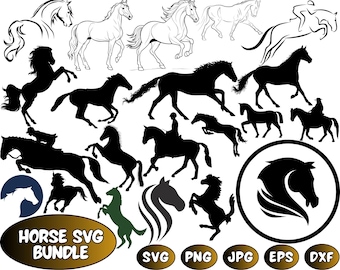 Paquete SVG de silueta de caballo: Gráficos vectoriales (descarga digital)