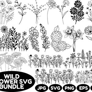 Wildflower Svg Bundle,Flower svg,Floral svg Bundle,Minimalist Flower Bouquet,Floral svg,Botanical svg,nature svg, flower sketch svg