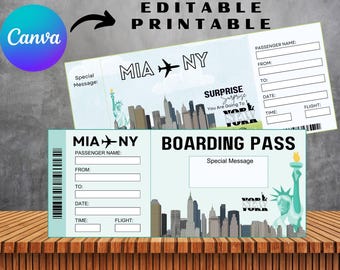 Editable Surprise Trip Boarding Pass Template: Printable Airline Ticket (Digital Download)