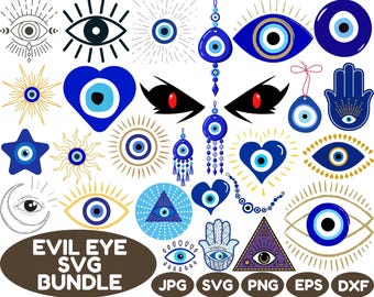 Evil Eye SVG Bundle: Ojo Turco, Hamsa, Clipart (Digital Download)