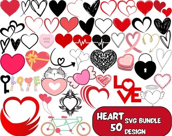 Heart SVG Bundle: Doodle Clipart, Cut Files (Digital Download)