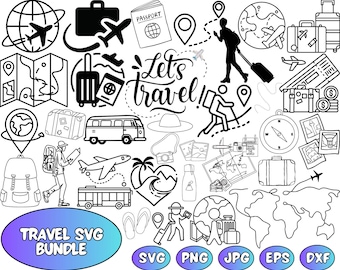 Travel SVG Bundle: Globe, Adventure Clipart (Digital Download)