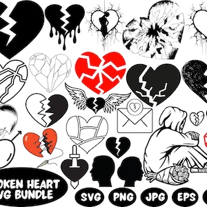 Broken Heart Svg, Broken Heart Clipart, Png, Friends Heart Svg, Distressed Heart Svg, Cracked Heart, Anti Valentines Svg, 2 Sided Heart Svg