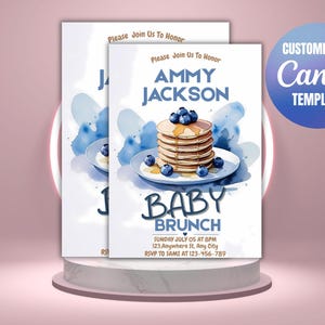 Blueberry Baby Brunch Baby Shower Invitation, Blueberry Pancake Baby Shower Invite, Blueberry Baby Shower Brunch Editable