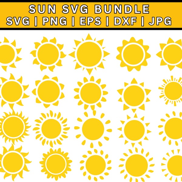 Sun Svg Files For Cricut, Sun Svg Bundle, Sun Png Dxf Pdf, Summer Sun SVG, Logo, Sun vector, Digital Download, Summer Svg. Sunset Sunrise.