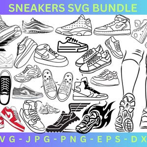 Sneaker Svg Bundle, Sneakers Svg, Running Shoes, Sneaker Clipart, Png for Sublimation, Basketball Shoes Svg Files for Cricut, Silhouette