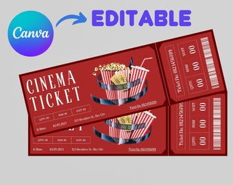 映画鑑賞チケット、映画チケット、映画招待状、サプライズ映画鑑賞ナイト、チケットテンプレート、編集可能なチケット、ギフトチケット、デートナイト映画