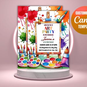 Art Birthday Party Invitation, Art in Party Birthday Party Invite, Art Painting Artist Birthday Mobile Invitation Editable