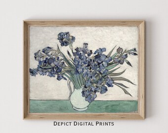 Vintage Purple Iris Floral Painting, Botanical Wall Art (Digital Download)