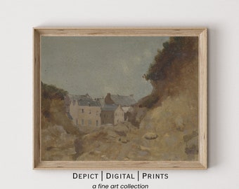 Vintage Rustic Town Landscape Art Print (Digital Download)