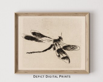 Dragonfly Sketch Print, Neutral Insect Artwork (Digital Download)