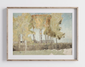 Vintage Summer Tree Landscape Painting, Rustic Tonal Art Print (Digital Download)