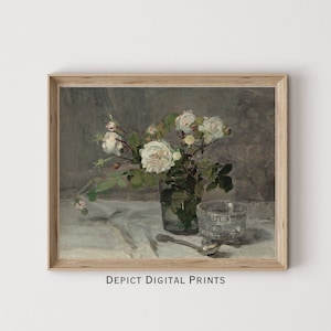 White Roses Painting Art Print, Still life Flower Wall Art Prints | DIGITAL DOWNLOAD | Vintage Painting