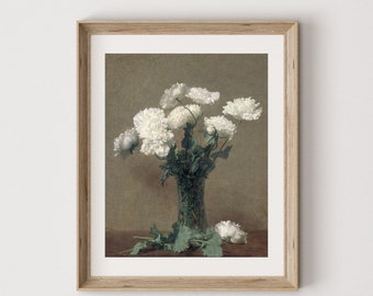 Nature morte florale vintage, fleurs blanches dans un vase (téléchargement numérique)