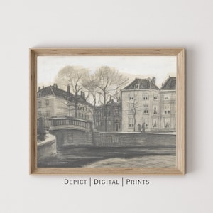 Vintage schets tekening Wall Art Print, neutrale architectuurtekening, stadsgezicht Art Print | DIGITALE DOWNLOAD| Vintage kunstafdruk | 207|