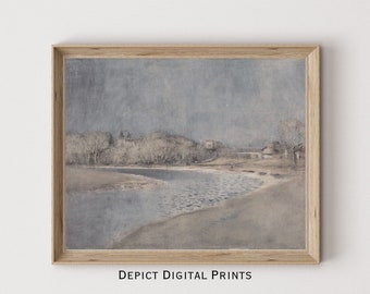 Vintage Coastal Seascape Art Print, Tonal Blue (Digital Download)299
