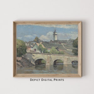 PRINTABLE Art, Vintage Cityscape Tonal Painting, Bridge Landscape Scenery Wall Art Print | DIGITAL DOWNLOAD | 313 |