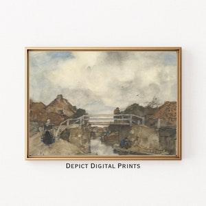 A Landscape of a Bridge Over a Small Canal | Digital Download | Vintage Art Print