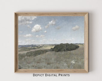 Vintage Seaside Painting, Sand Dunes Beach Cottage Art (Digital Download)