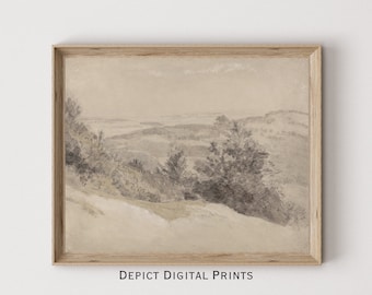 Muted Watercolor Painting, Neutral Country Landscape Drawing, Rustic Wall Art Sketch |DIGITAL DOWNLOAD| 275 |